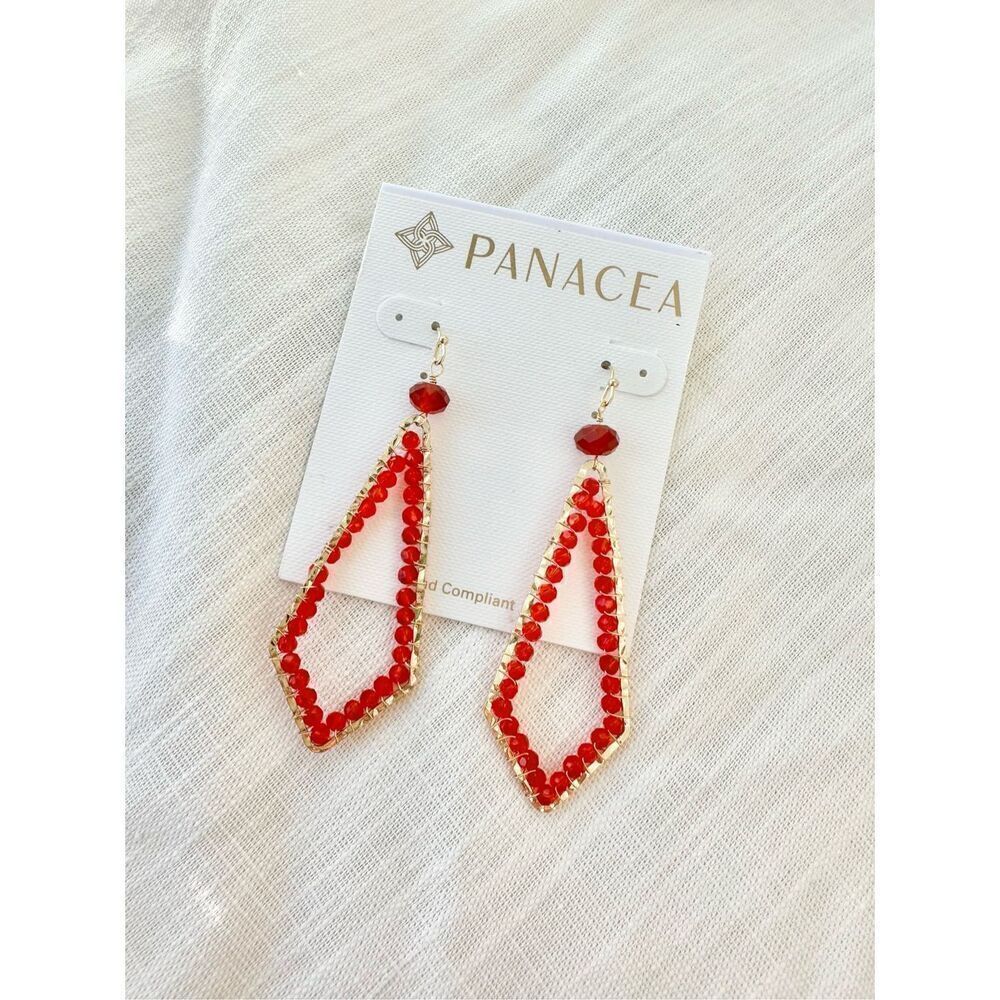 Panacea red beaded dangle boho earrings - Picture 2 of 3